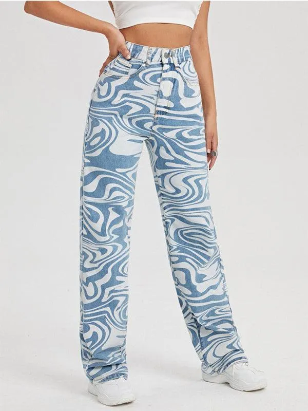 Women Mid-Rise Jeans - Swirl Abstract Jeans