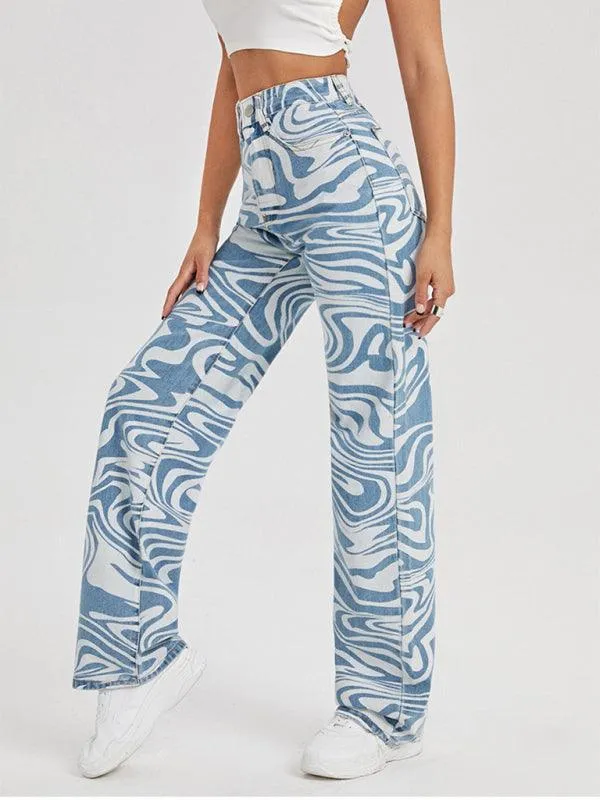 Women Mid-Rise Jeans - Swirl Abstract Jeans