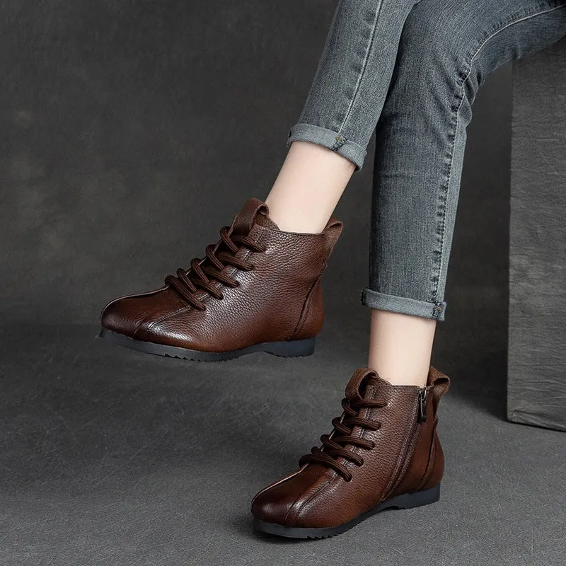 Women Retro Autumn Leather Flat Boots