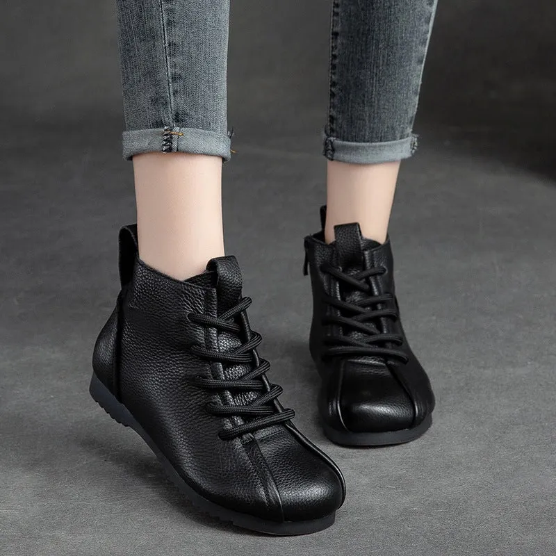 Women Retro Autumn Leather Flat Boots