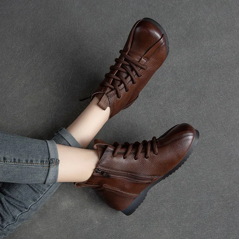 Women Retro Autumn Leather Flat Boots